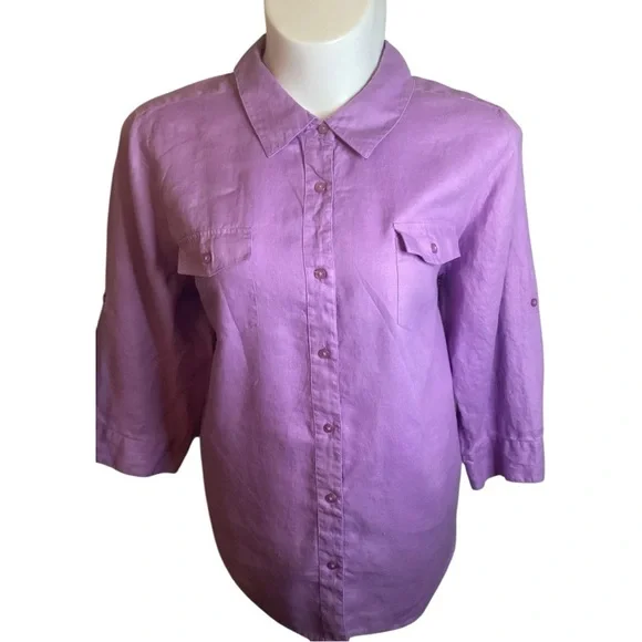 Kim Rogers Purple Top, Plus Size 3X, 100% Linen - Picture 2 of 9
